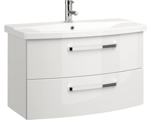 Meuble-lavabo blanc avec deux tiroirs et robinet
