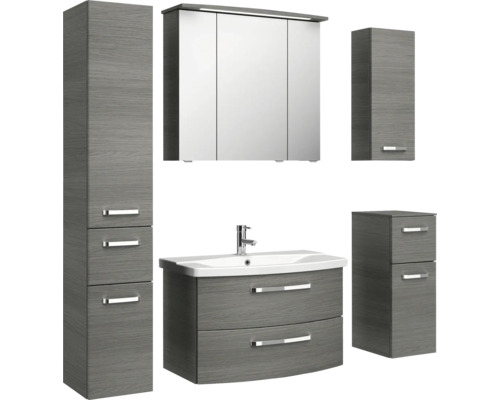 Ensemble de salle de bains avec meuble-lavabo, armoire de toilette et armoires hautes