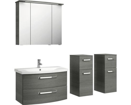 Badezimmer-Set mit Waschtisch, Spiegelschrank und zwei Unterschränken