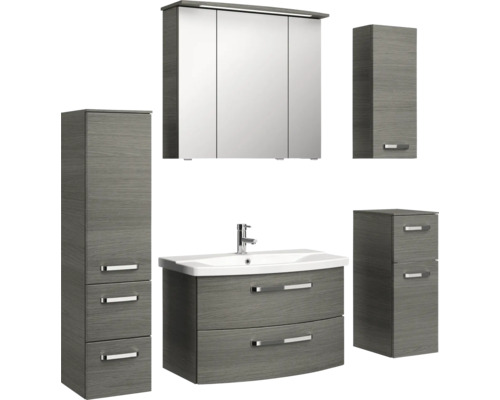 Ensemble de meubles de salle de bains avec meuble sous-lavabo, lavabo, armoire de toilette et armoires hautes