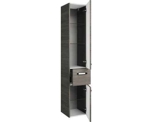 Hochschrank mit Schublade, zwei Türen und Glasböden