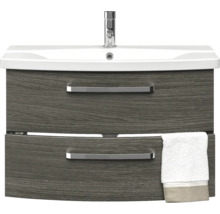 Meuble sous-lavabo avec deux tiroirs, robinet et serviette