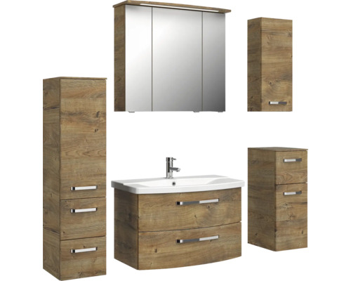 Ensemble de meubles de salle de bains avec armoire de toilette, meuble sous-vasque et armoires hautes