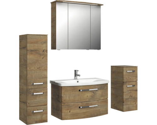 Badezimmerset mit Waschtisch, Spiegelschrank und Hochschrank