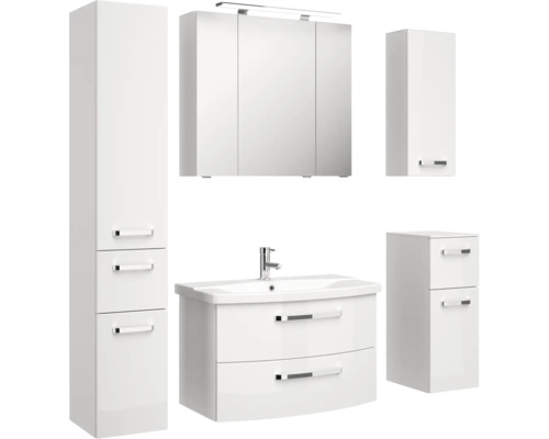 Ensemble de meubles de salle de bains avec meuble sous-lavabo, armoire de toilette, armoire haute et armoire latérale