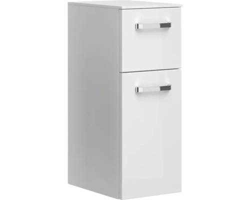 Armoire haute de salle de bains blanche avec deux tiroirs et poignées