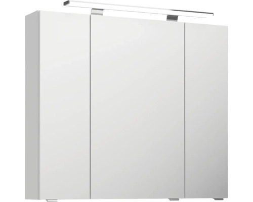 Armoire de toilette blanche avec trois portes et éclairage