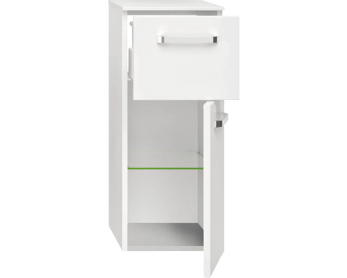 Weisser Waschbeckenunterschrank mit Schublade und Glasregal