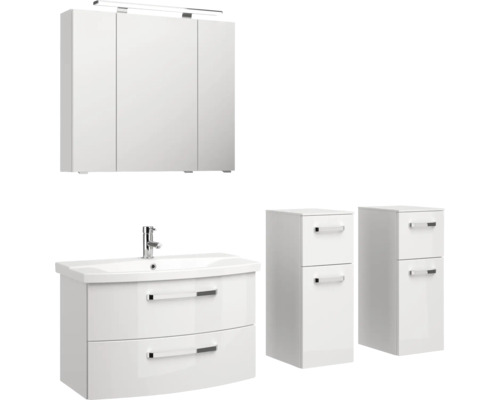Badezimmer-Set mit Waschtischunterschrank, Spiegelschrank und zwei Seitenschränken