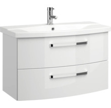 Meuble sous-lavabo blanc avec deux tiroirs et robinetterie