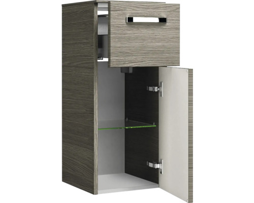 Meuble de salle de bain avec tiroir, porte et étagère en verre