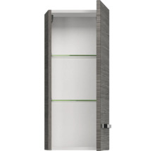 Armoire de toilette ouverte avec deux étagères en verre