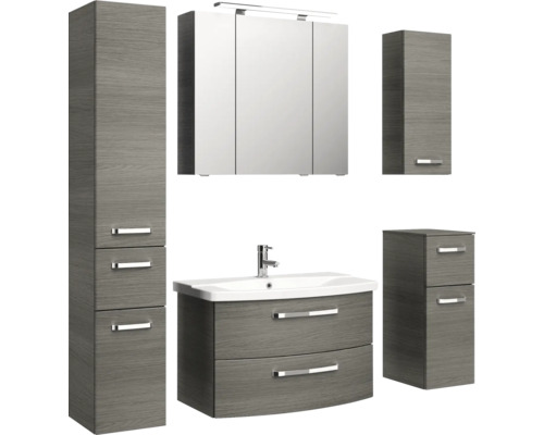 Ensemble de salle de bains avec lavabo, armoire de toilette et armoire haute