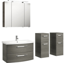 Ensemble de meubles de salle de bains avec meuble-lavabo, lavabo, armoire de toilette et deux meubles à tiroirs