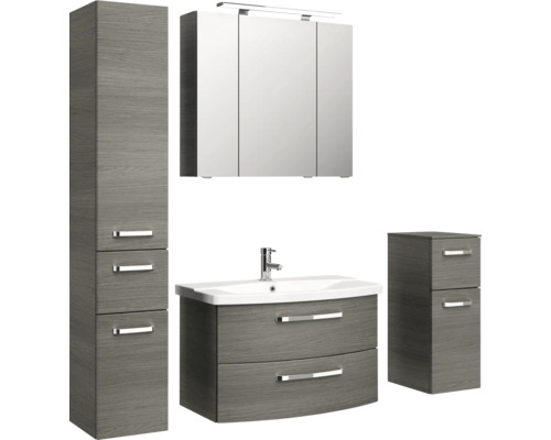 Badezimmermöbel Set mit Waschtisch, Spiegelschrank und Hochschrank für Badezimmer