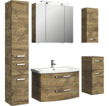 Ensemble de meubles de salle de bains avec meuble sous-lavabo, armoire de toilette, armoire haute et armoire latérale en design bois