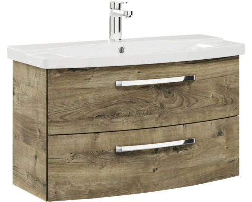 Meuble sous-lavabo avec deux tiroirs, lavabo et robinet