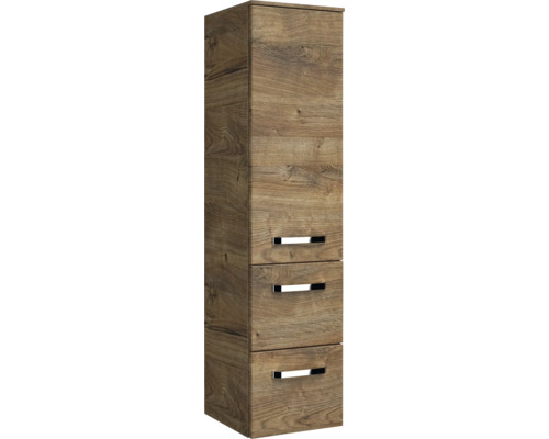 Armoire haute décor bois avec trois tiroirs pour la salle de bain
