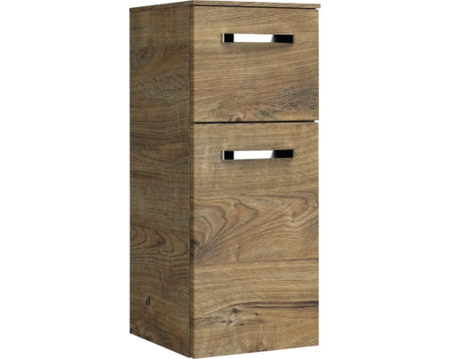 Meuble sous-lavabo suspendu avec deux tiroirs imitation bois.