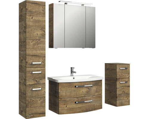 Ensemble de meubles de salle de bain avec armoire de toilette, meuble-lavabo, lavabo et armoire haute