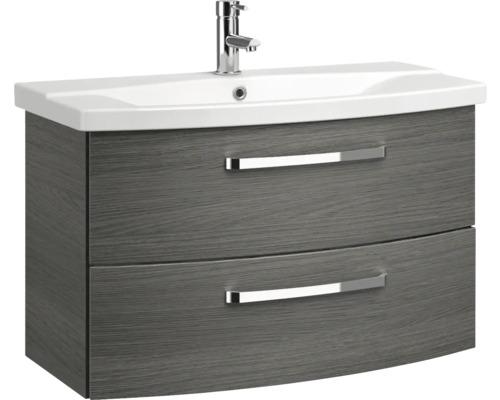 Meuble sous-lavabo avec deux tiroirs, lavabo à poser et robinetterie
