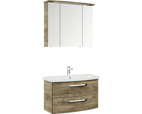 Ensemble de salle de bains avec meuble sous-lavabo, lavabo et armoire de toilette