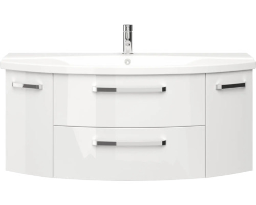Meuble sous-lavabo blanc avec deux tiroirs et robinet