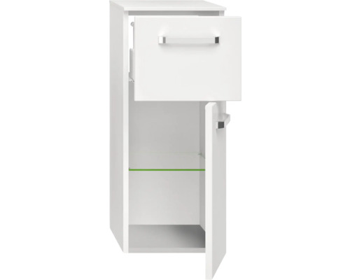 Weißer Bad-Hängeschrank mit Schublade und Glastür