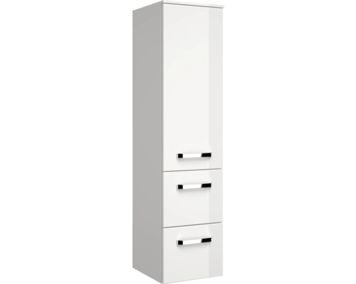 Weisser Bad-Hochschrank mit drei Schubladen und Griffen