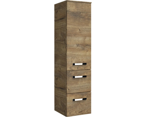 Armoire haute avec trois tiroirs au décor bois pour la salle de bain
