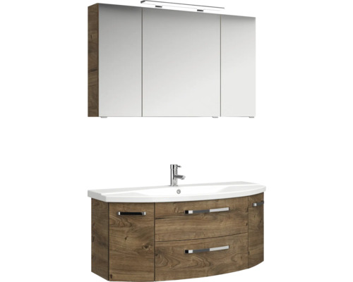 Waschtischkombination mit Spiegelschrank in Holzoptik