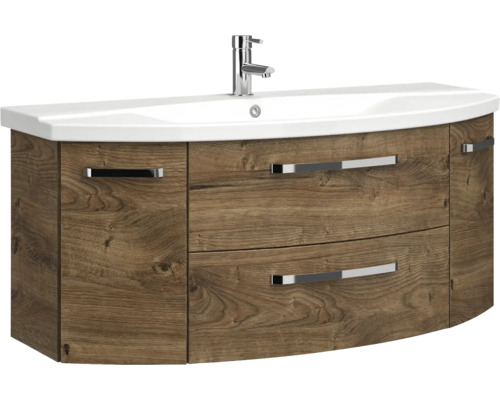 Waschtisch mit Unterschrank im Holzdekor und Armatur