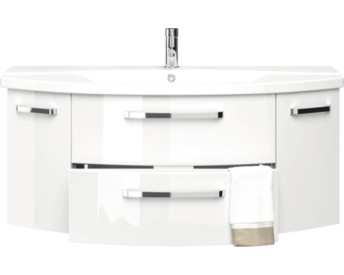 Meuble-lavabo avec deux tiroirs, un lavabo et un robinet