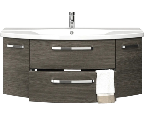 Meuble sous-vasque avec lavabo, robinet et serviette