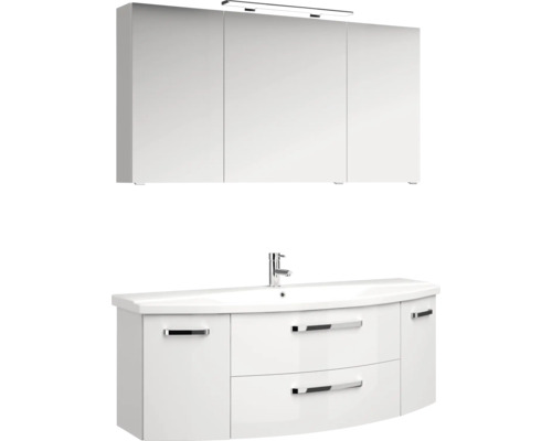 Meuble-lavabo blanc avec miroir et éclairage pour la salle de bain