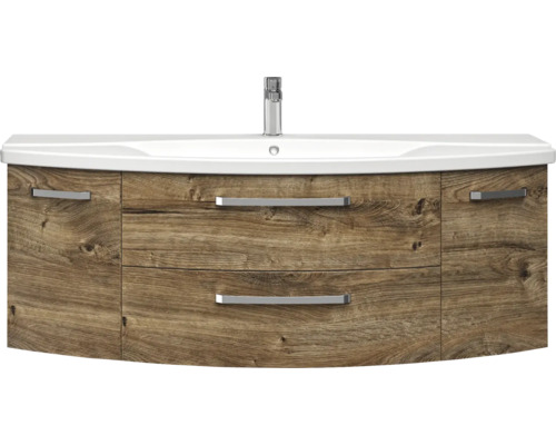 Meuble sous-lavabo avec lavabo et décor bois