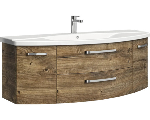 Meuble sous-lavabo avec lavabo et décor bois