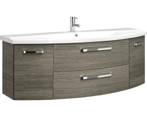 Meuble-lavabo avec lavabo, robinet et décor bois