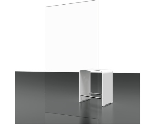 Paroi de protection en verre acrylique avec tabouret blanc