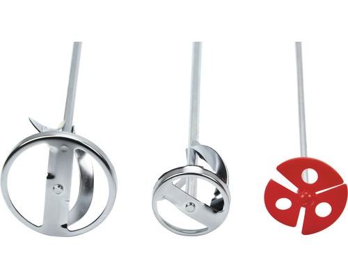 Trois mélangeurs avec différentes cages d''agitation en métal et plastique