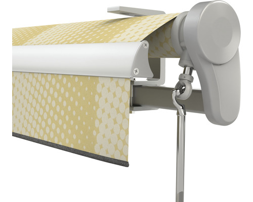 Vue détaillée d''un store banne avec motif à pois