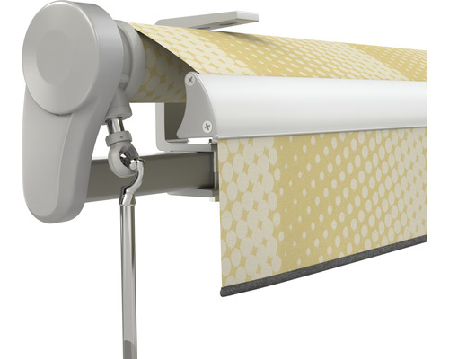 Detailansicht einer Markise mit Punktmuster für den Aussenbereich
