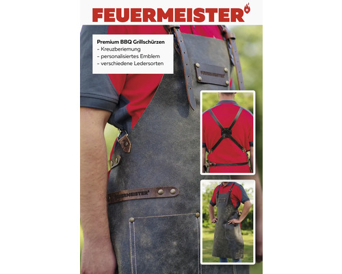 FeuerMeister Tablier de barbecue en cuir avec bretelles croisées et emblème personnalisable