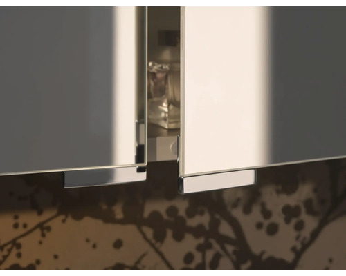 Gros plan sur les portes d''une armoire de toilette avec poignées