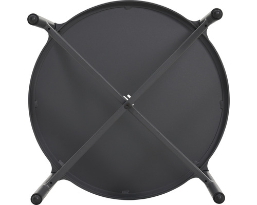 Unteransicht eines runden Tisches mit Metallbeinen