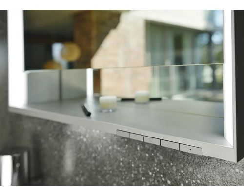 Gros plan d''une armoire de toilette avec étagère et éléments de commande