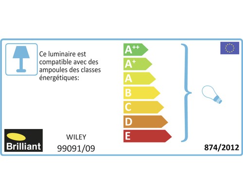 Étiquette énergétique pour luminaires, classes d''efficacité énergétique compatibles de A++ à E, Logo Brilliant