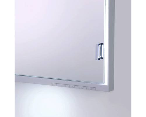 Vue détaillée d''une armoire de toilette avec éclairage intégré et panneau de commande