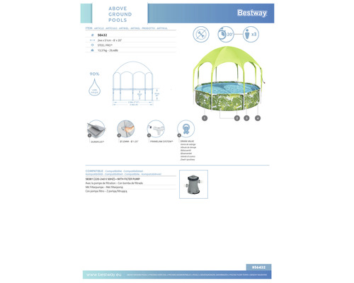 Bestway Aufstellpool mit Sonnendach, Durchmesser 244 Zentimeter