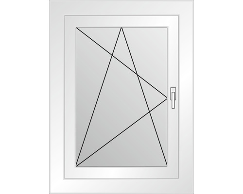 Weisses Fenster mit Fensterkreuz und Griff